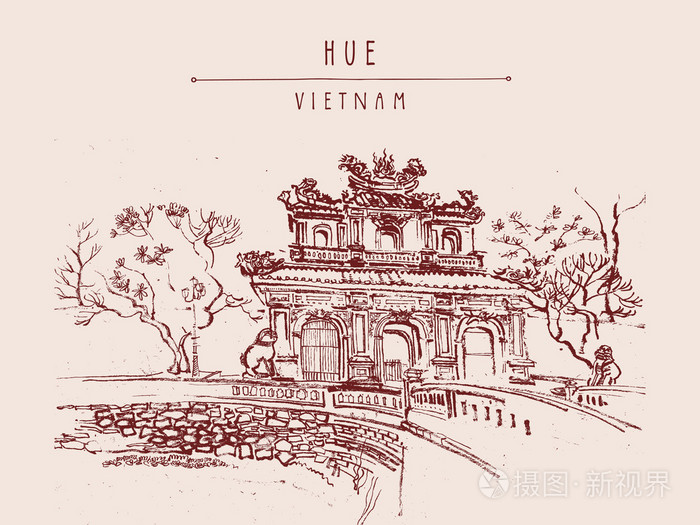 传统的越南建筑明信片插画-正版商用图片1k9tmm-摄图新视界