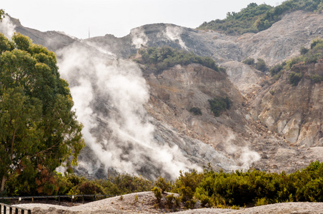 积极布尔诺 solfatara 下车喷气植被和坑壁