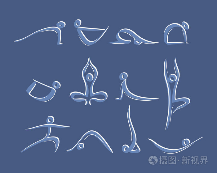 瑜伽姿势符号集插画-正版商用图片1ka797-摄图新视界