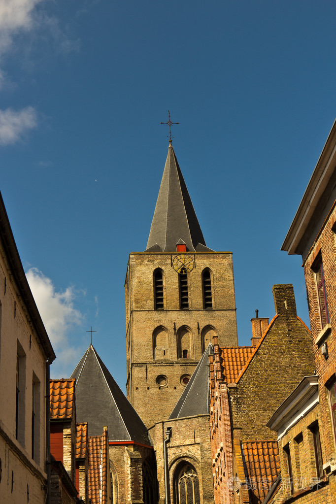 各种各样的屋顶在比利时布鲁日的欧洲城市