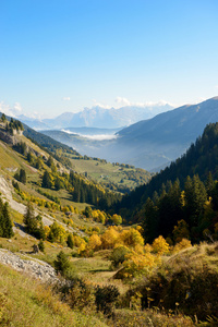 在阿尔卑斯山的秋季山景观。