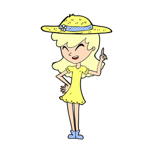 卡通女人穿着夏天帽子