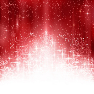 红色白色圣诞节背景灯和雪花