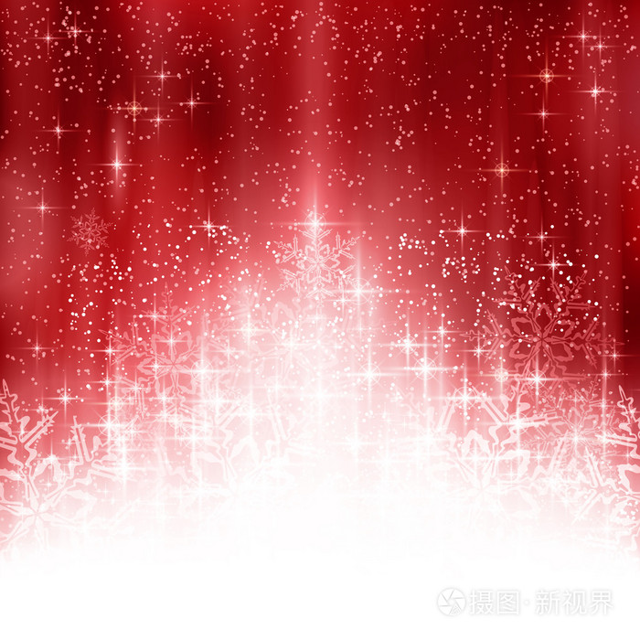 红色白色圣诞节背景灯和雪花