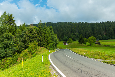 曲折的道路，穿过夏天乡村