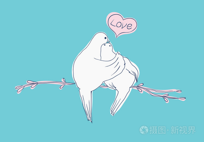 坐在树枝上的两只鸽子