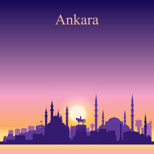 安卡拉市天际线轮廓上日落背景
