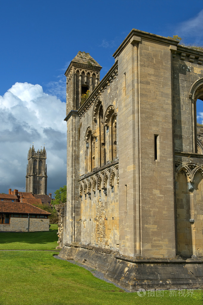 萨默塞特英国格拉斯顿伯里修道院的废墟