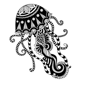 手工绘制的水母 zentangle 风格 f