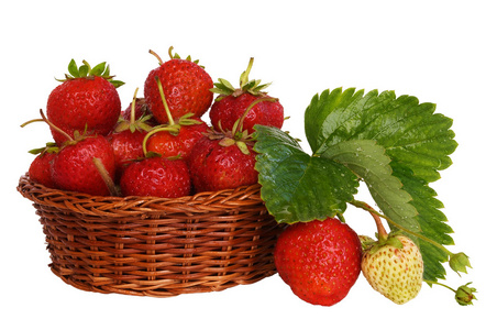 成熟的草莓在篮子里