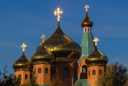 东正教教堂。教堂的金黄圆顶在村庄 yynozore 乌克兰