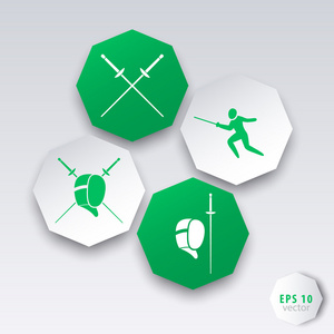 中绿色和白色击剑八角形的 3d 图标