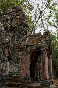 寺庙 ta prohm 的石头入口