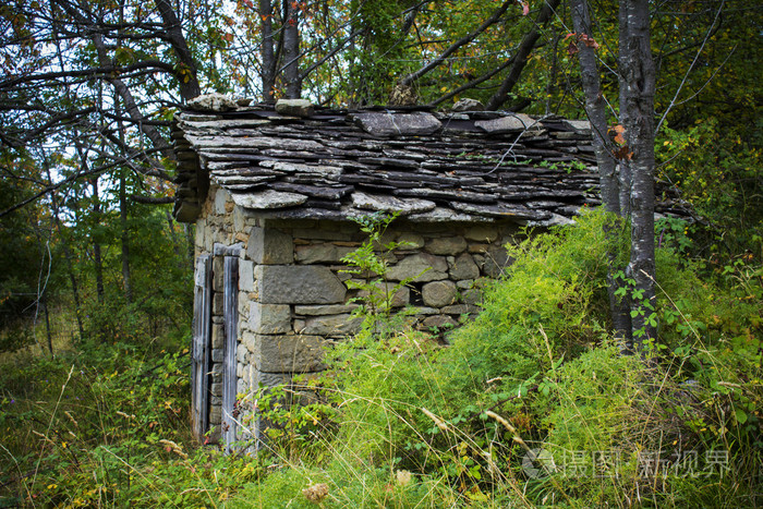 森林里废弃的石屋