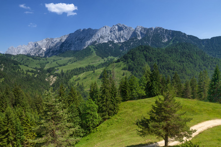 在阿尔卑斯山的风景。怀尔德 Kaiser Brentenjochalm 附近的视图