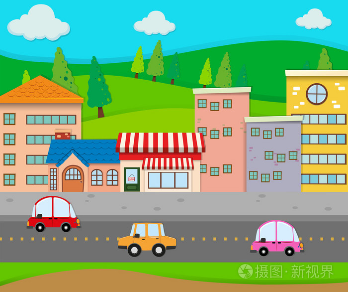 城市景观道路上的汽车