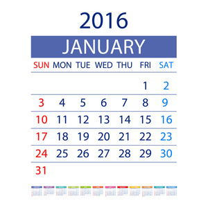 2016年日历设计矢量日期模板月