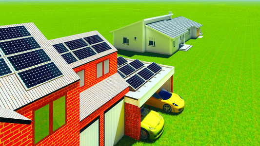 太阳能电池板上的房子