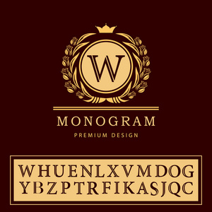 优雅的线条艺术标志设计.字母标志 w.复古复古徽章或标识.