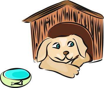 素描在狗窝里的小狗照片