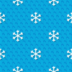 在蓝色针织背景雪花圣诞无缝模式