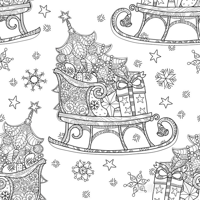 手绘圣诞涂鸦素描雪橇