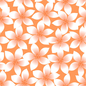 橙色热带鸡蛋花和芙蓉花无缝图案