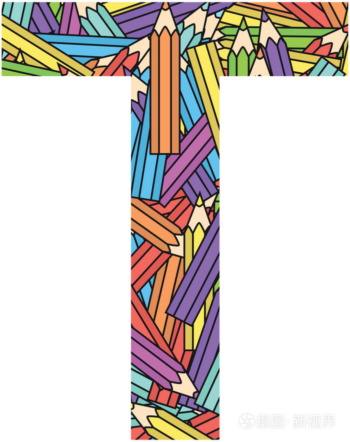 彩色蜡笔背景上的字母t