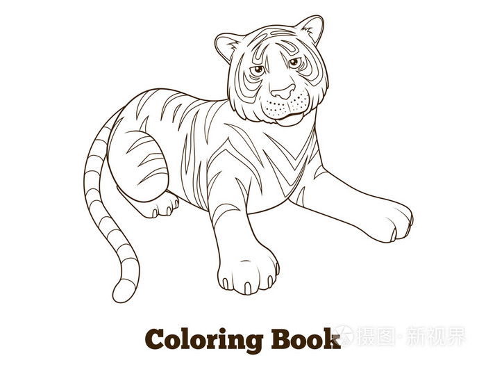 老虎卡通着色书矢量图