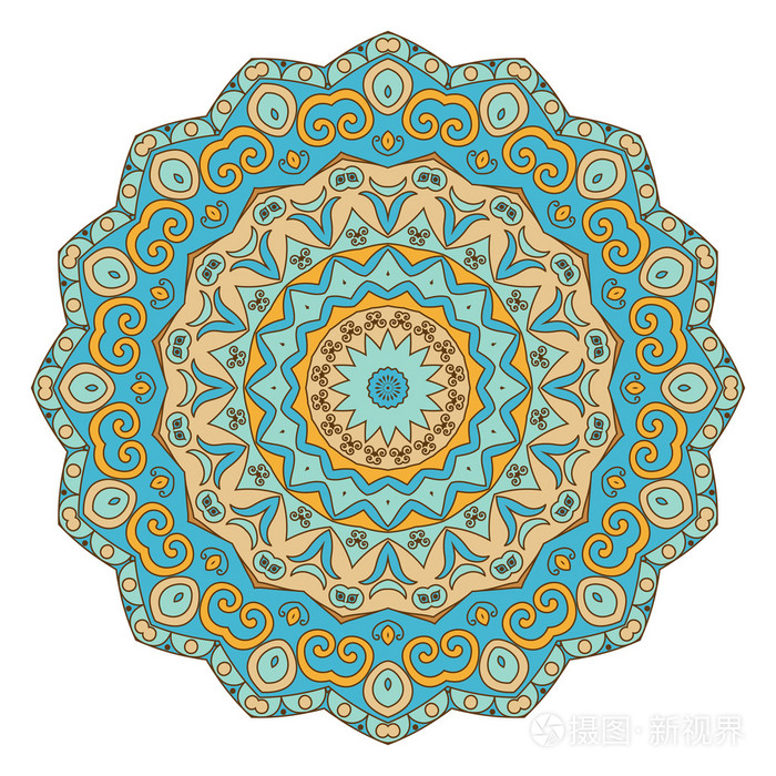 曼达拉圆形民族装饰品. 老式花边图案. 矢量