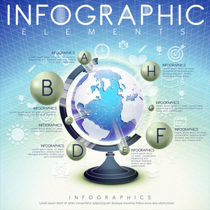 抽象背景与全球和图标信息图形元素