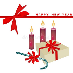 带蜡烛和礼品盒的新年贺卡