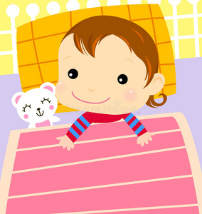 躺在床上准备睡觉的小女孩照片