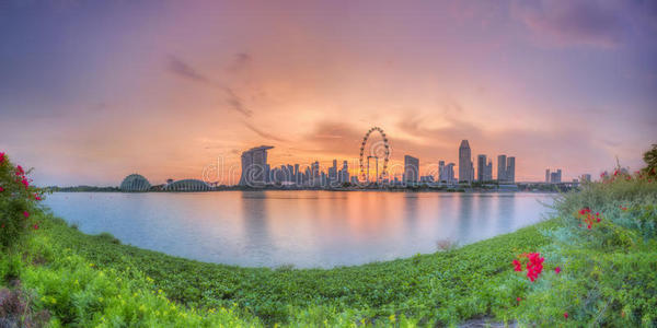 日落时的新加坡天际线