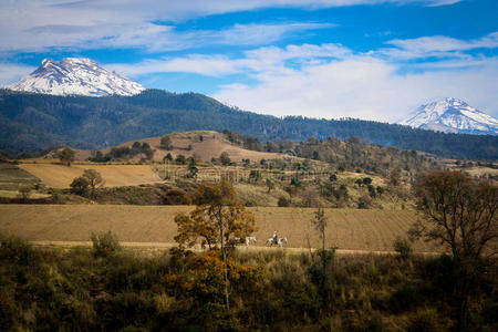 ce的popocatepetl和iztaccihuatl火山景观照片