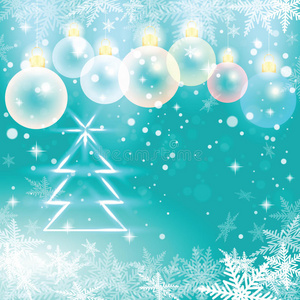 圣诞球和冷杉树的冬季假日插图。