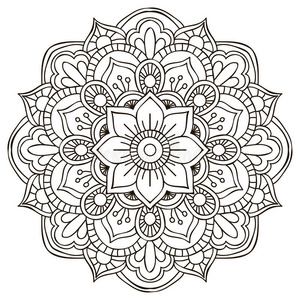 圆形装饰品曼陀罗金黑色背景色彩缤纷的指甲花曼陀罗设计单瓣曼陀罗