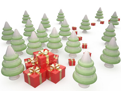 圣诞树和礼物，3d