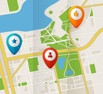 城市gps带gps图标的矢量城市地图照片