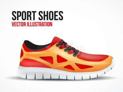 红色跑鞋。明亮的运动鞋标志。