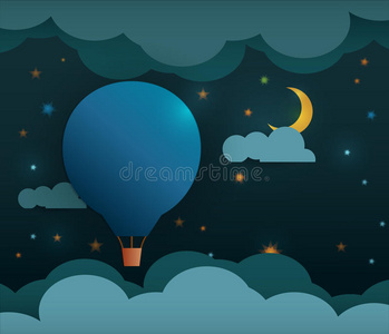 纸热气球和带星星的月亮