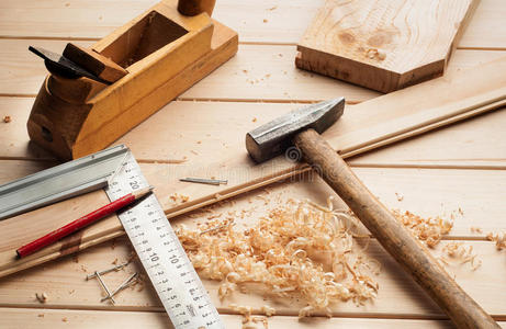 木工工具，刨子，锤子，仪表，钉子，