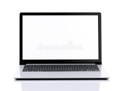白色屏幕的现代笔记本电脑。三维插图