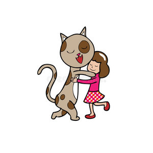 拥抱女孩和猫