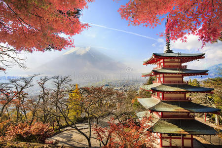 日本富士山秋天的色彩。