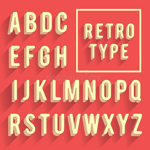 拉丁字母复古海报字母表.带阴影的复古字体.拉丁字母le插画
