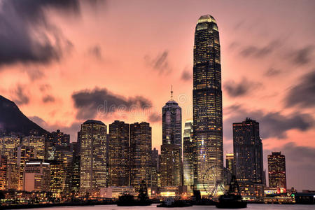 日落时的香港天际线