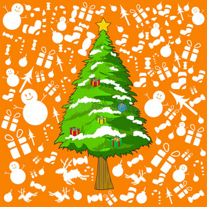 圣诞节橙色背景圣诞树