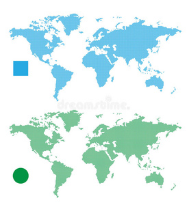 世界地图抽象矩形和点。