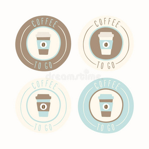 去喝咖啡。一套4个徽章。